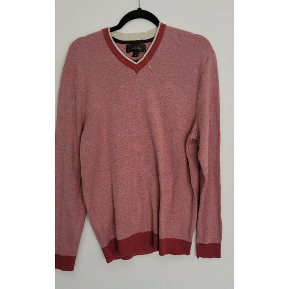 Tasso Elba Collezione Red Two Tone V-Neck Long Sleeve Sweater M - Picture 2 of 3